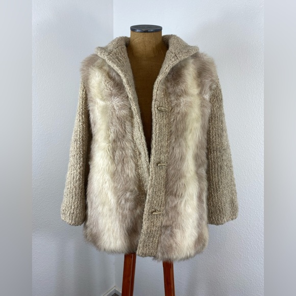 Vintage D'Esprit Dubrowsky and Peribinder Faux Fur Coat Modern M Knit Sleeves - Picture 9 of 16